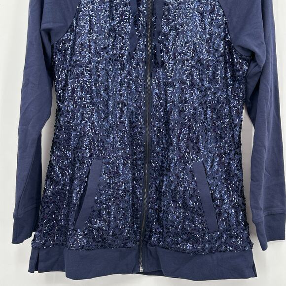 Isaac Mizrahi Live! Blue Sequined Hoodie Full Zip Jacket Womens 2XS XXS NWOT - Picture 3 of 16